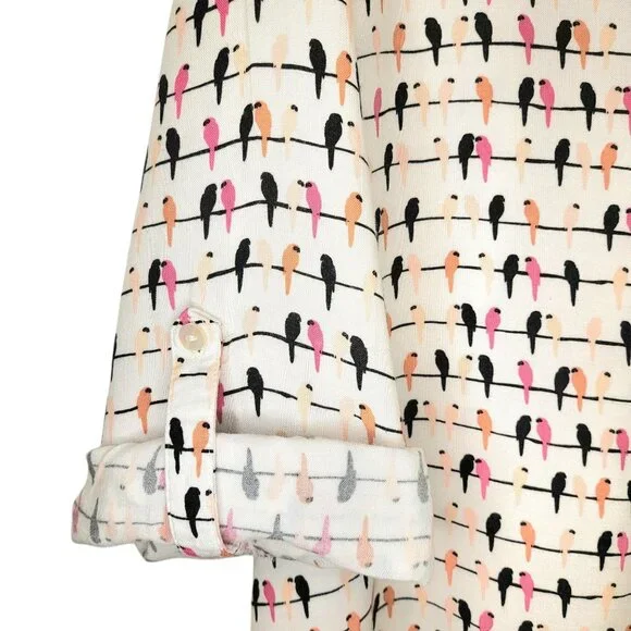 Women's LS Spring Flowy Office Career Button Down Birds Parrot Print Shirt Sz 1X - Picture 3 of 10